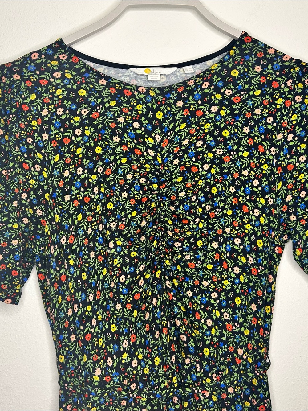 Boden Size 8 Black Mini Dress with Red, Yellow, Blue & Green Floral Print - Picture 3 of 12